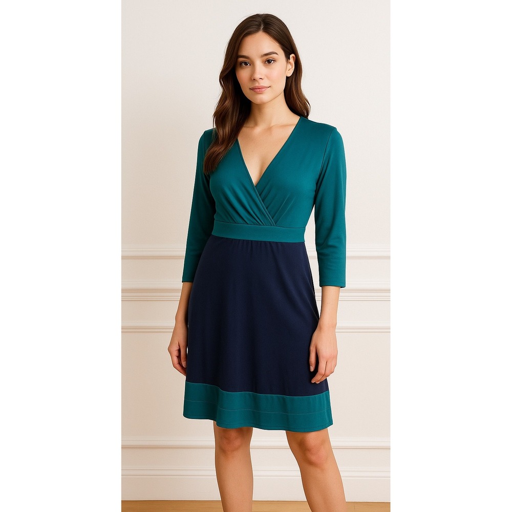 Boden‎ Dress Women 12 Blue Green Colorblock Silk Blend Knee Length Preppy Career